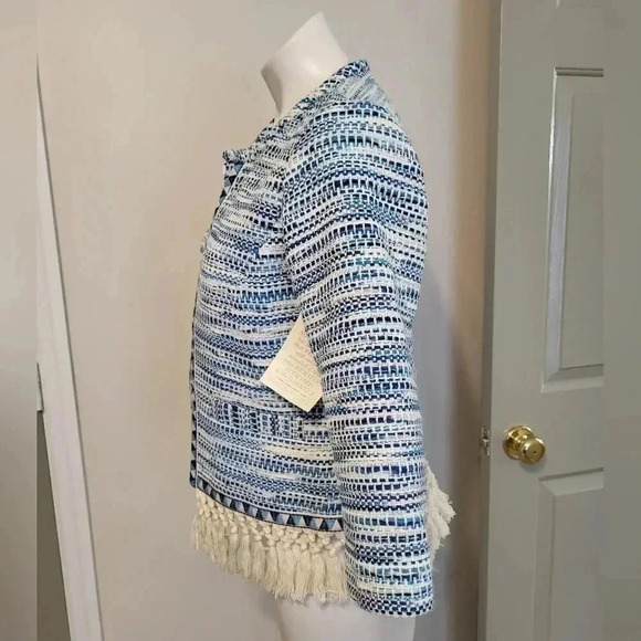 Boston Proper Blue White Tweed Fringe Fully Lined Blazer Jacket(8) - Picture 6 of 13